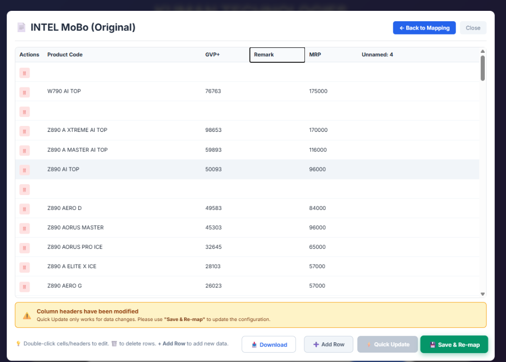 Pre-Indexing Data Editor